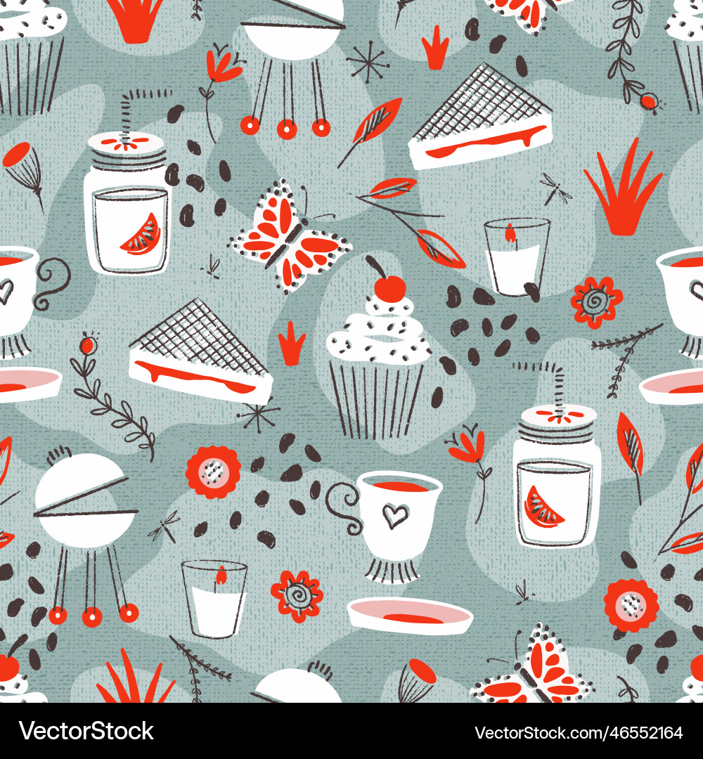 Spring garden party objects seamless pattern Spring garden party objects seamless pattern vector image