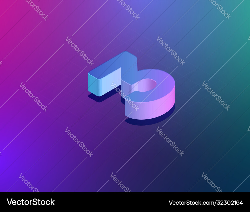Three dee tech font character 3 isometric Vector Image