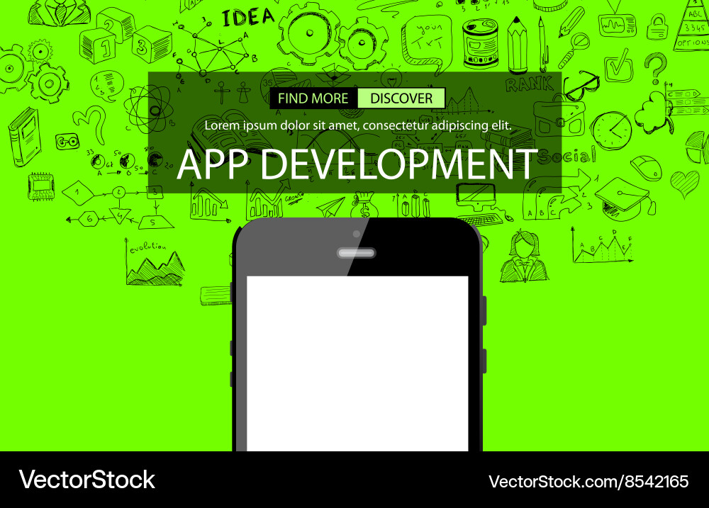 App development concept background with doodle Vector Image