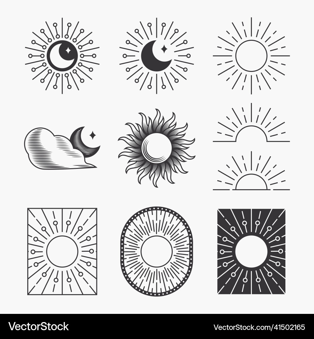 Bundle of celestial flat line collection simple Vector Image