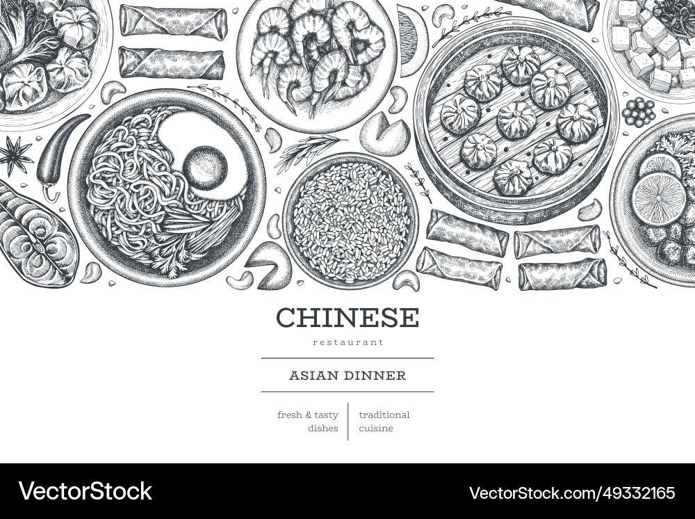 Chinese cuisine design template hand drawn asian Chinese cuisine design template hand drawn asian vector image