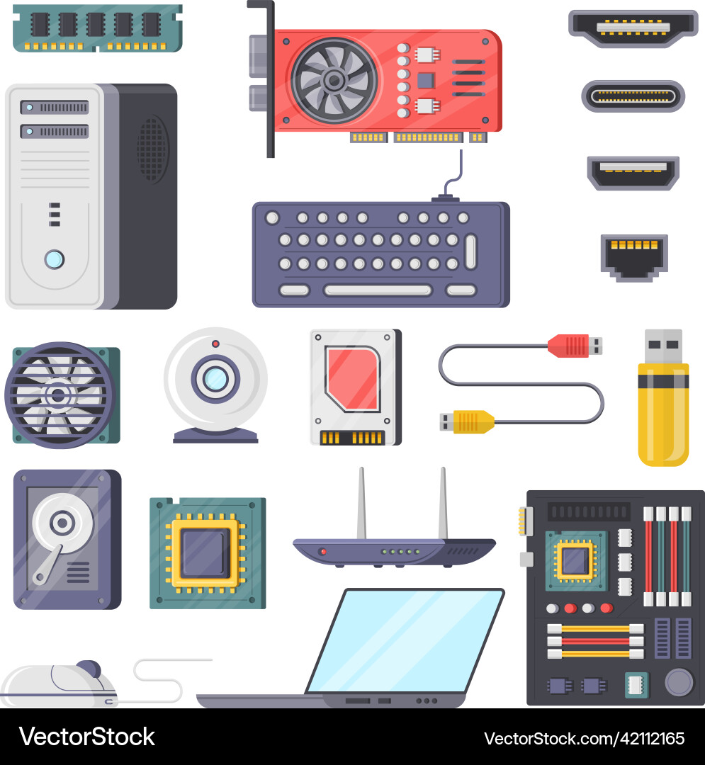 Computer Hardware Elements - Isometric Collection vector image