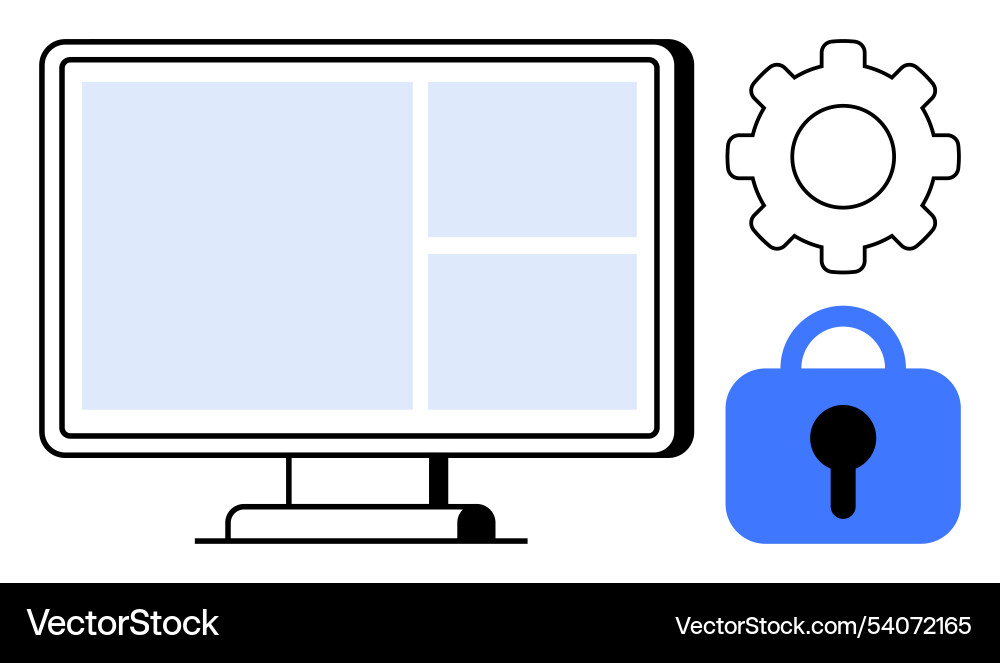 Computer screen with settings gear and security Vector Image
