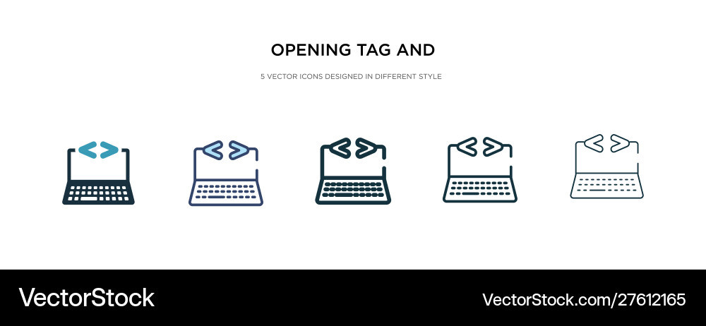 Opening tag and closing tags icon in different vector image
