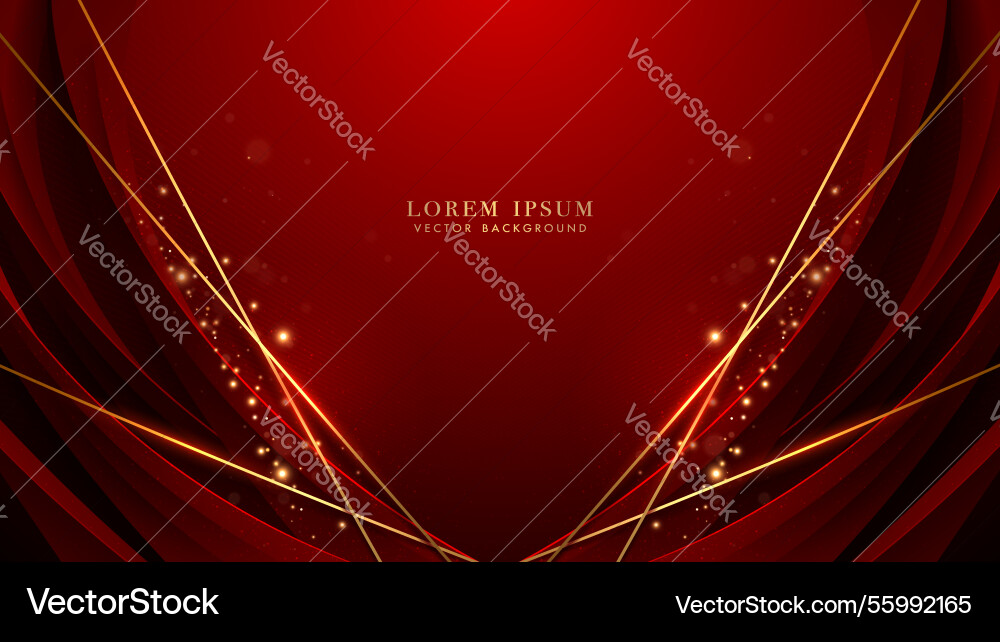 Red curve shape with diagonal golden line shiny Vector Image