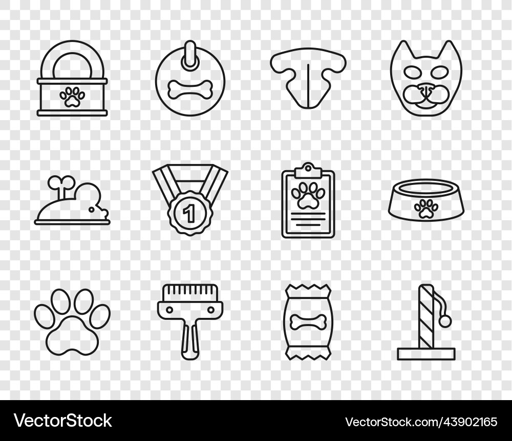 Set line paw print cat scratching post nose Vector Image