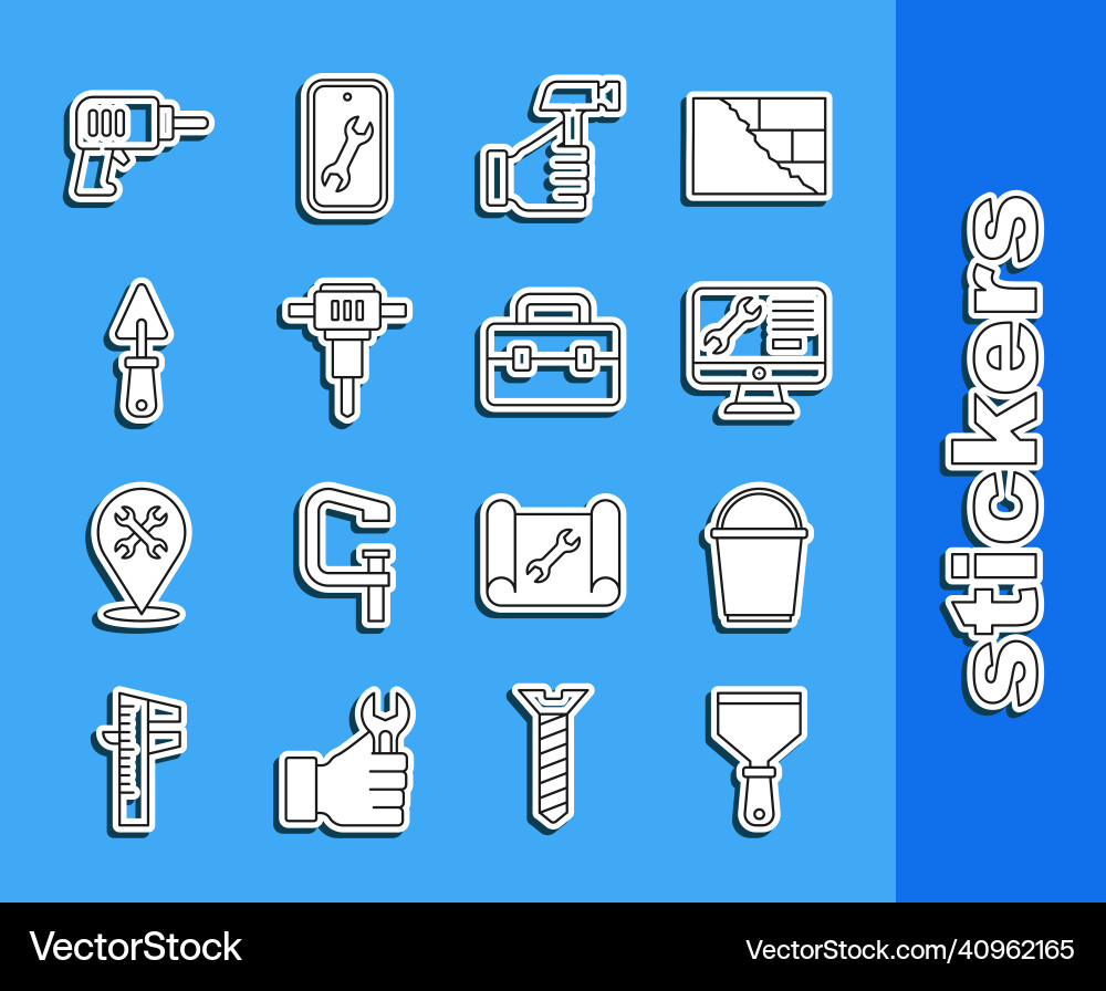 Set line putty knife bucket computer monitor Vector Image