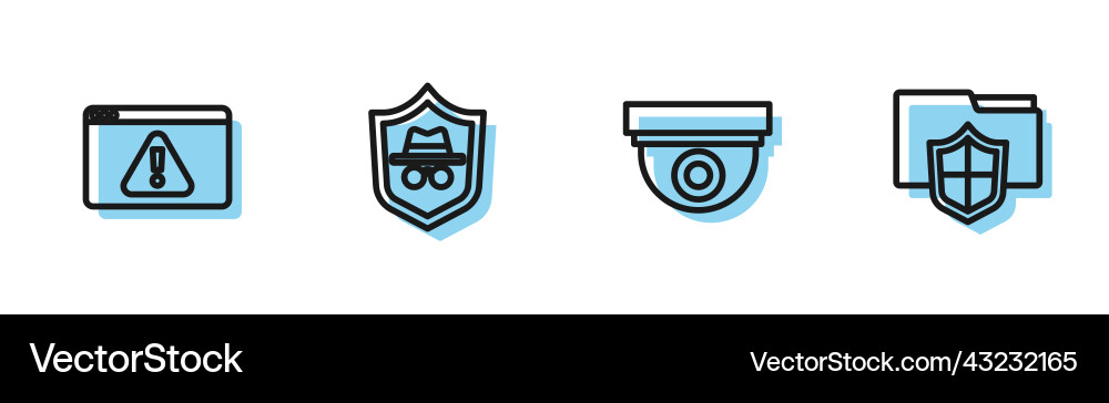 Set line security camera browser with exclamation Set line security camera browser with exclamation vector image
