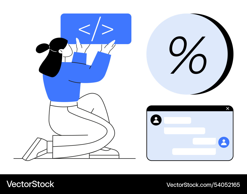 Software developer working on code with messaging Software developer working on code with messaging Vector Image