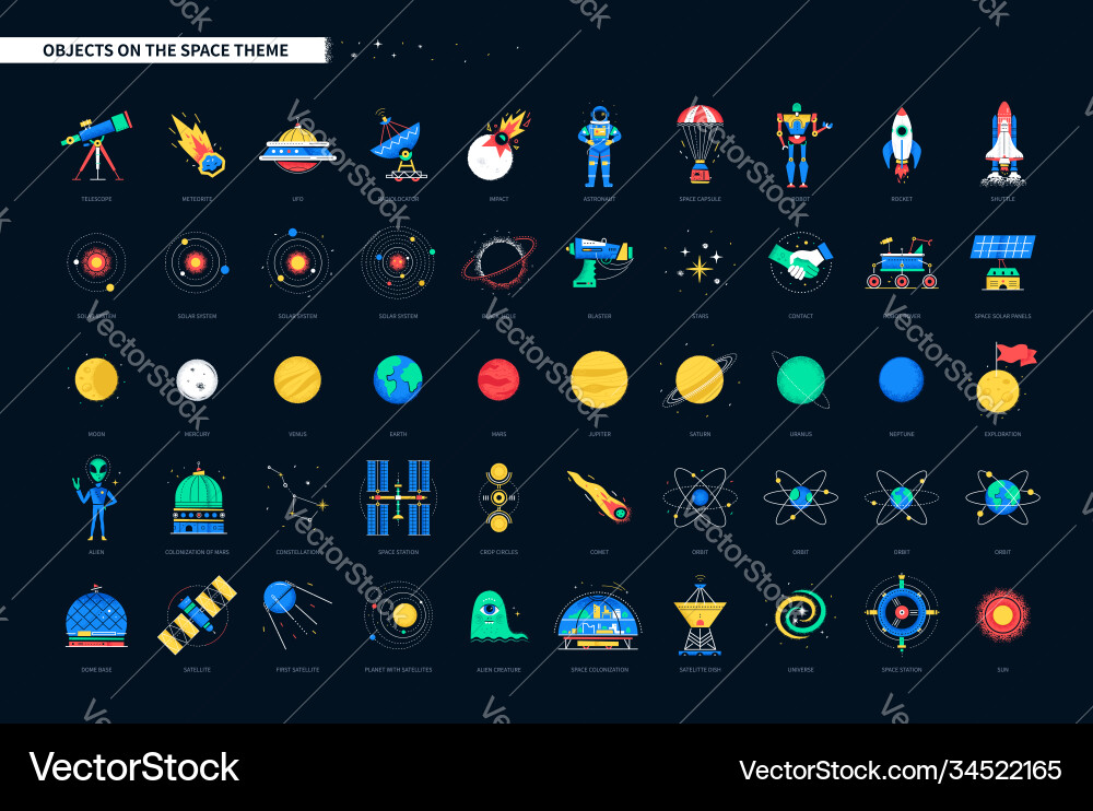 Space objects - colorful flat design style icons Space objects - colorful flat design style icons vector image