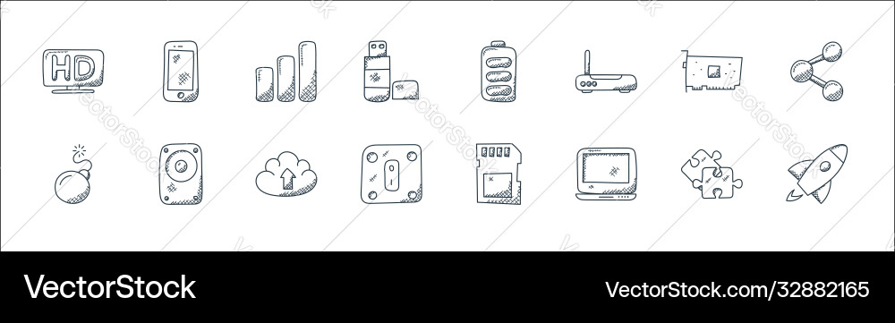 Technology line icons linear set quality Vector Image