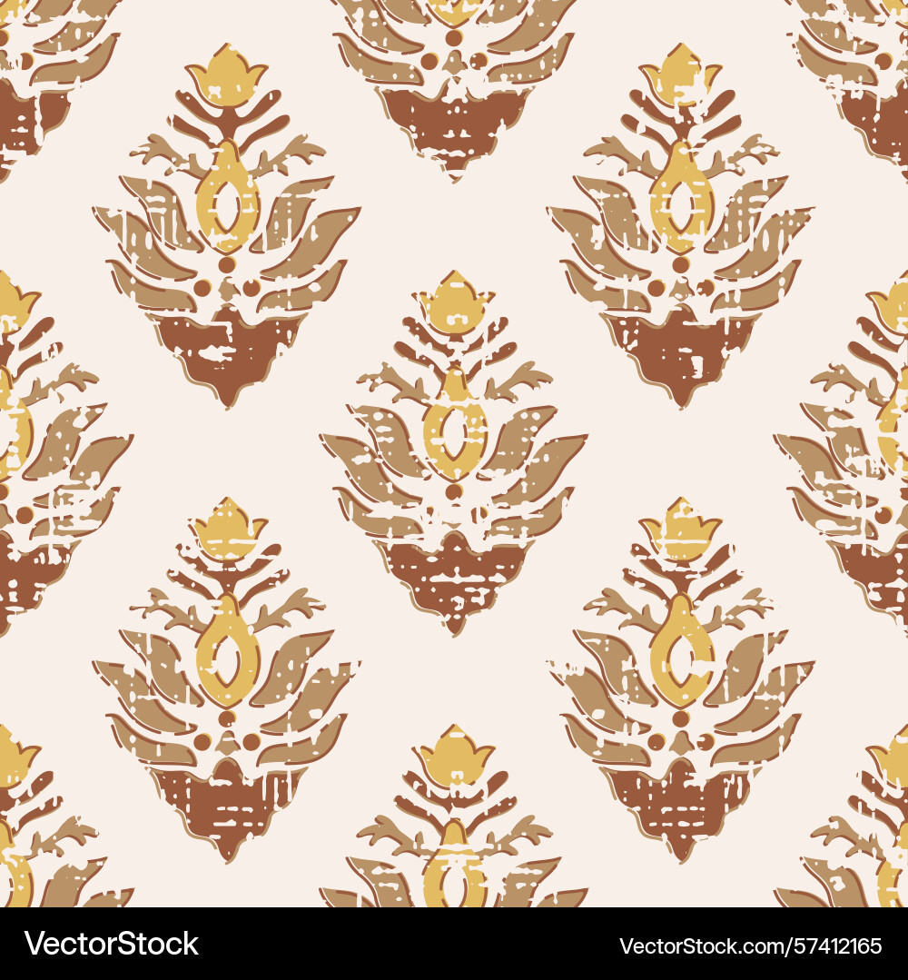 Textured damask block print repeat pattern vector image