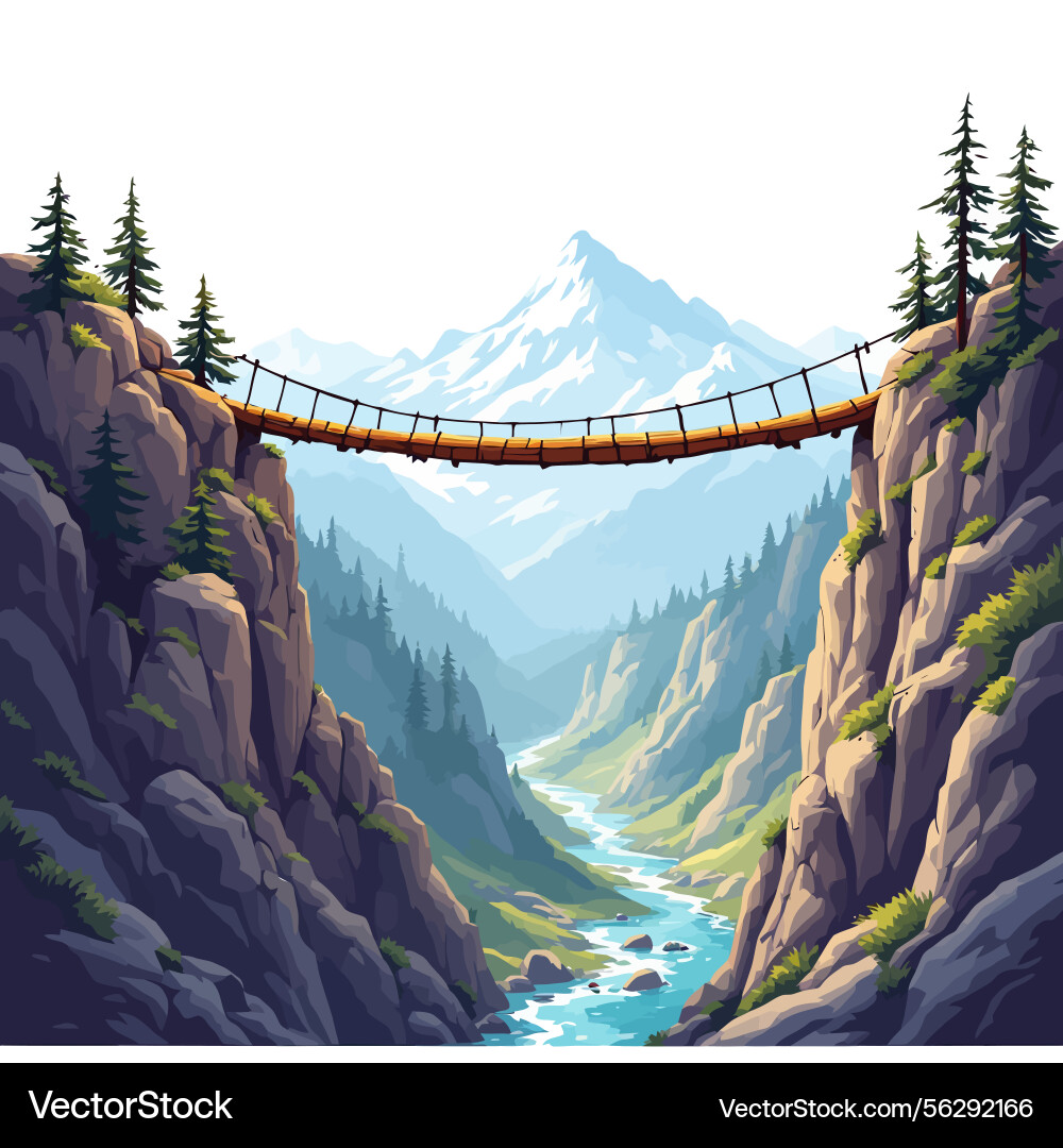 Ai-generated rope bridge connecting cliffs over Vector Image