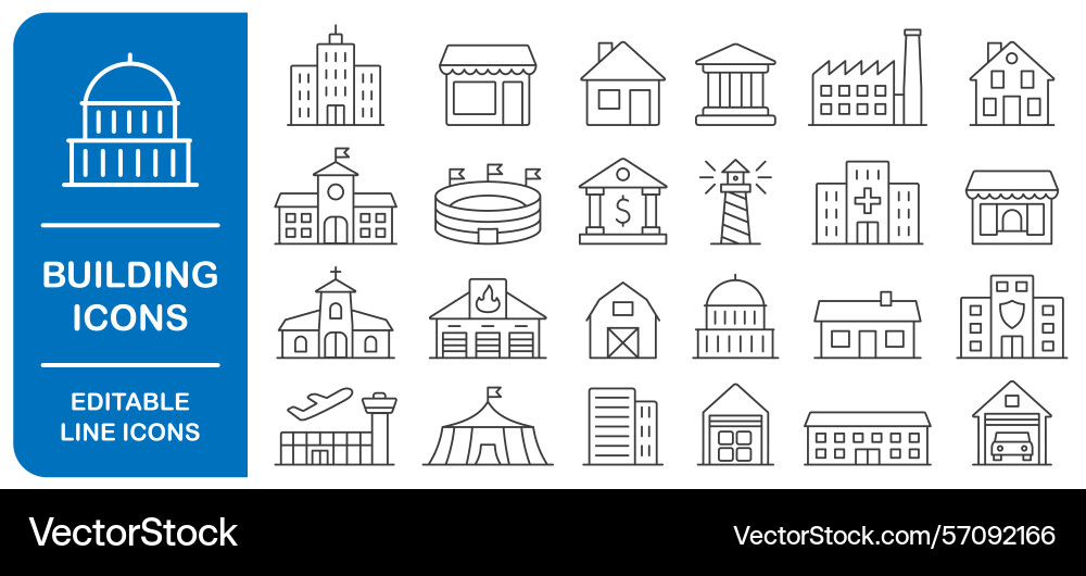 Building editable line icon set city architecture Building editable line icon set city architecture vector image