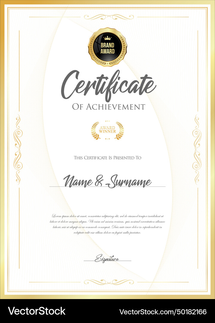 Certificate with golden seal and colorful design Vector Image