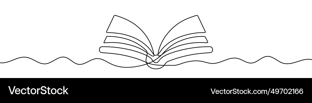 Continuous line drawing of an open book single Continuous line drawing of an open book single Vector Image