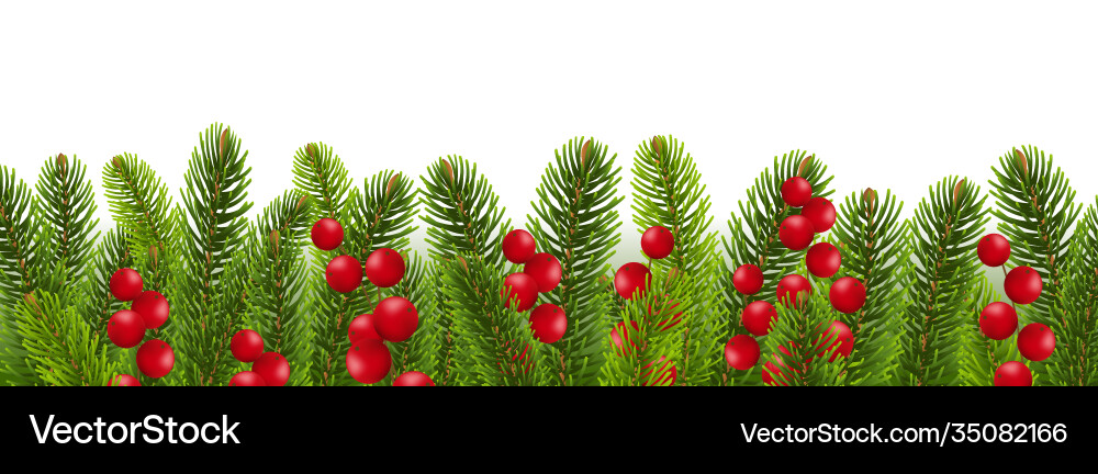 Fir tree border with holly berry Royalty Free Vector Image