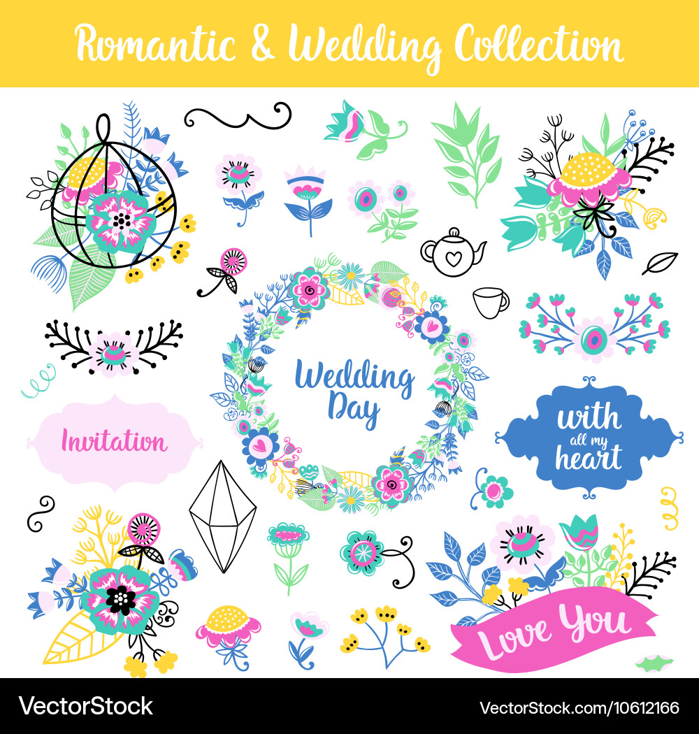 Floral hand drawn vintage set Vector Image