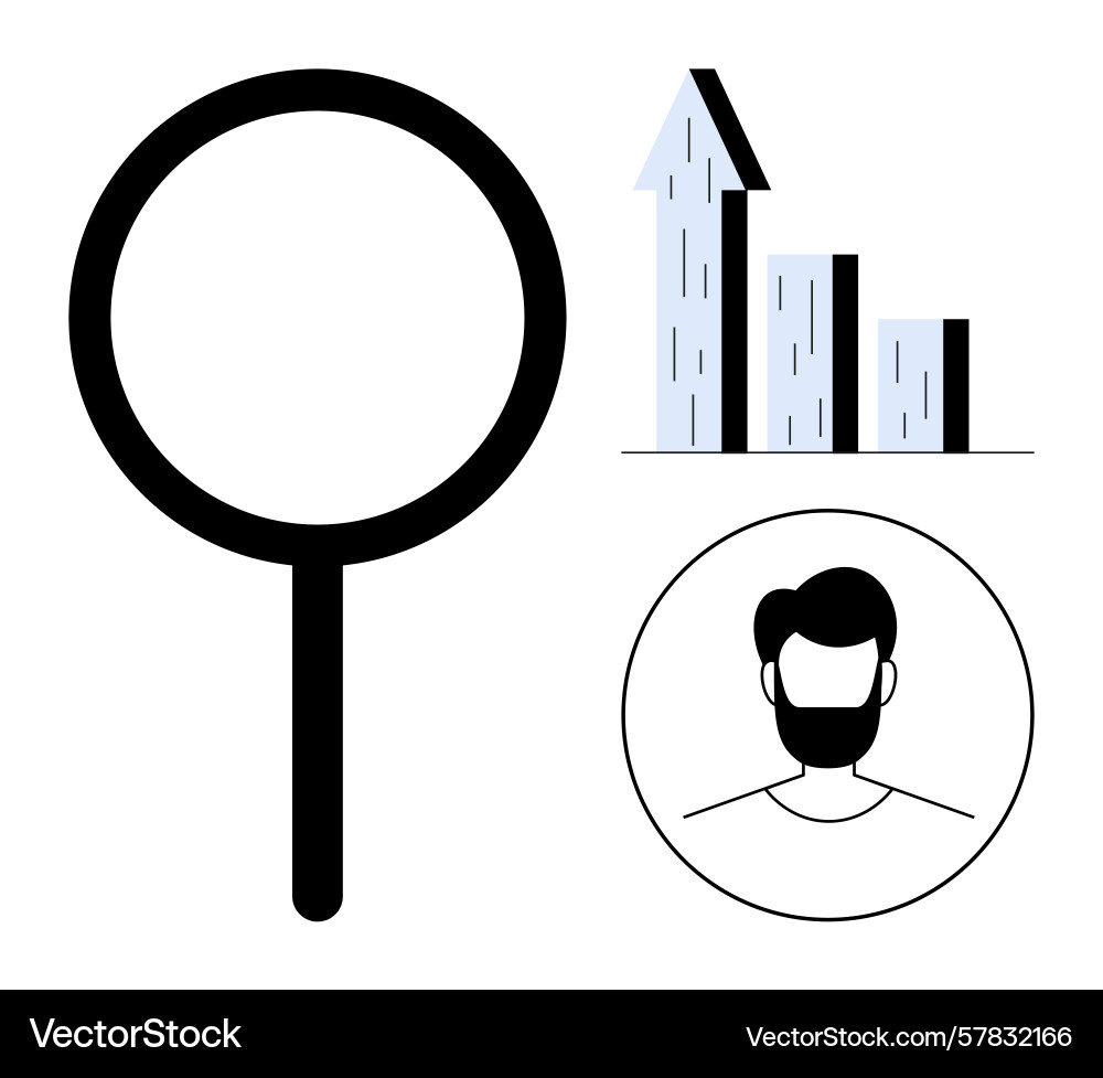Magnifying glass focused on analytics with user Magnifying glass focused on analytics with user vector image