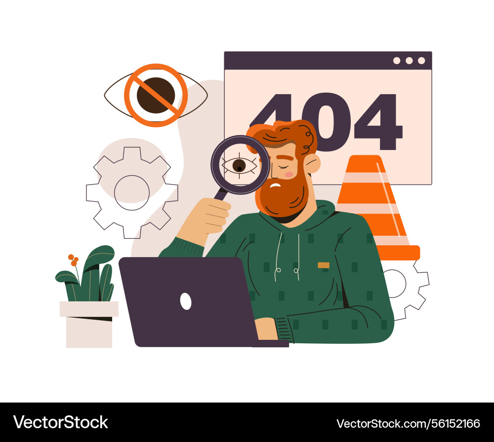 Man analyzing 404 error on laptop screen vector image
