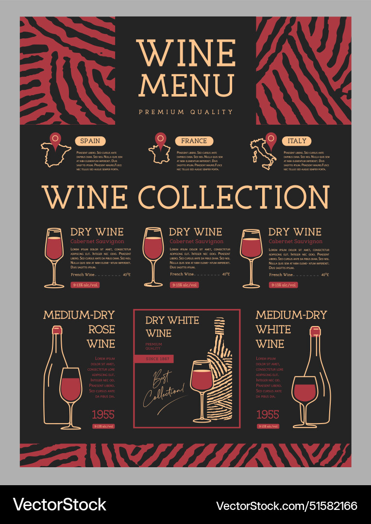 Restaurant modern line art wine menu design Restaurant modern line art wine menu design vector image