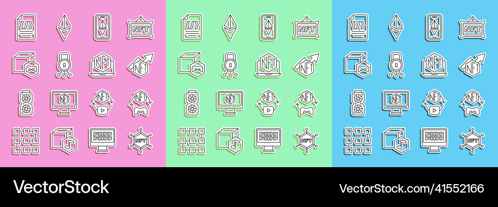 Set line nft blockchain technology digital crypto Set line nft blockchain technology digital crypto vector image