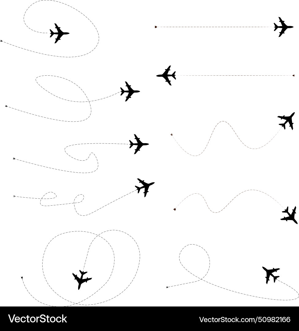 Set of dashed line airplane route with location Vector Image