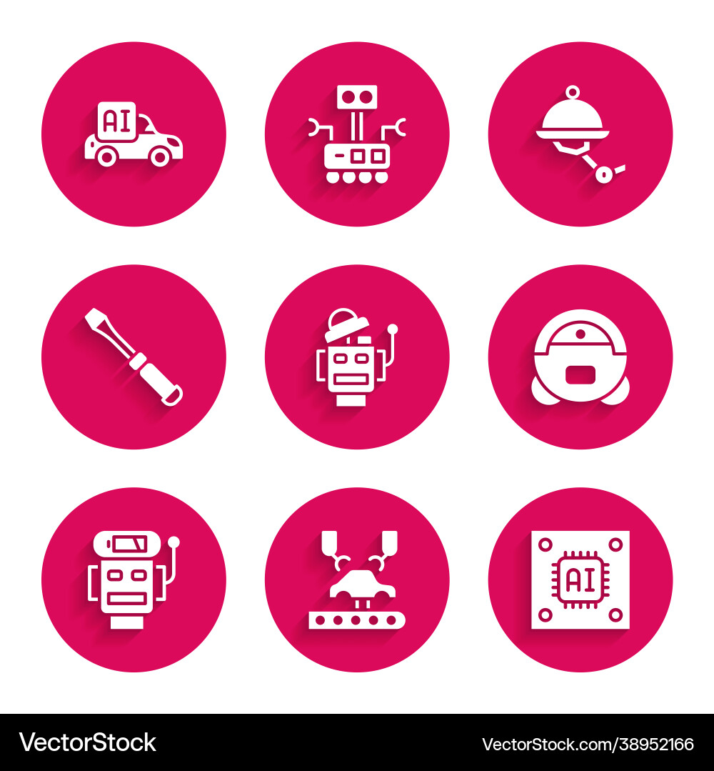 Set robot robotic arm on factory processor Set robot robotic arm on factory processor vector image