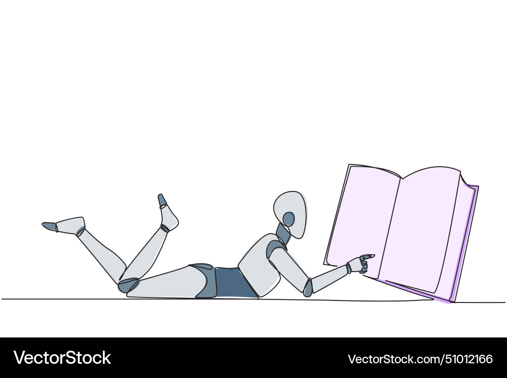 Single continuous line drawing smart robot lying Single continuous line drawing smart robot lying vector image