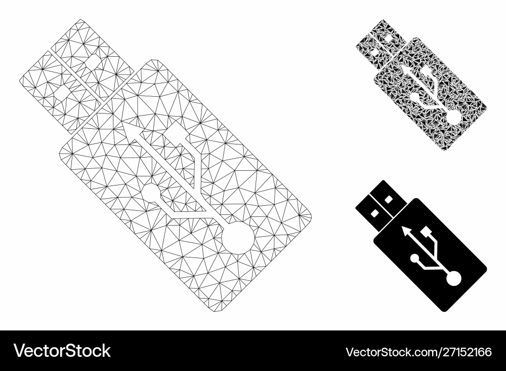 Usb drive mesh 2d model and triangle mosaic Usb drive mesh 2d model and triangle mosaic vector image