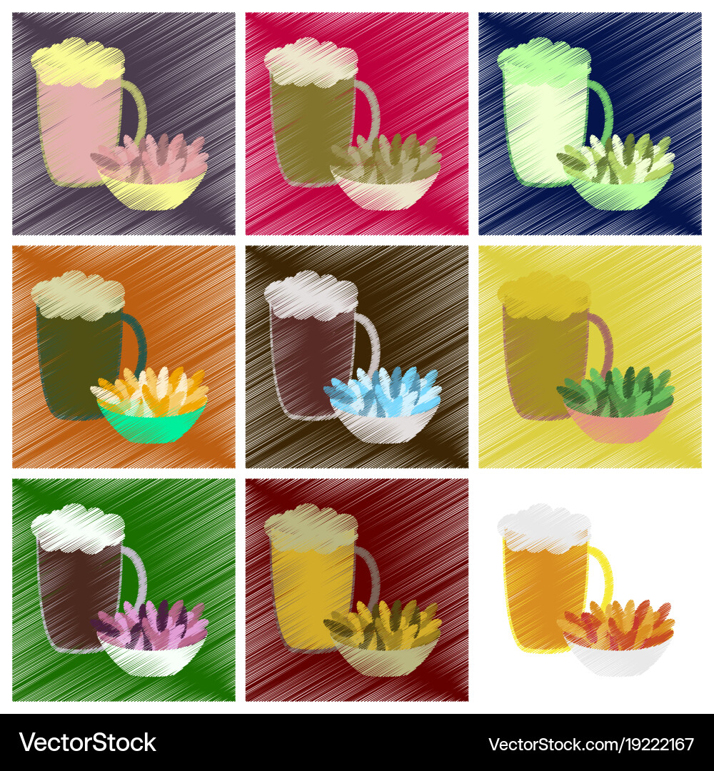 Assembly flat shading style icons beer and nuts vector image