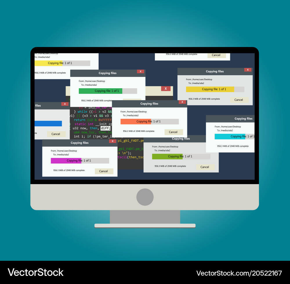 Backup files copying progress bar on computer vector image