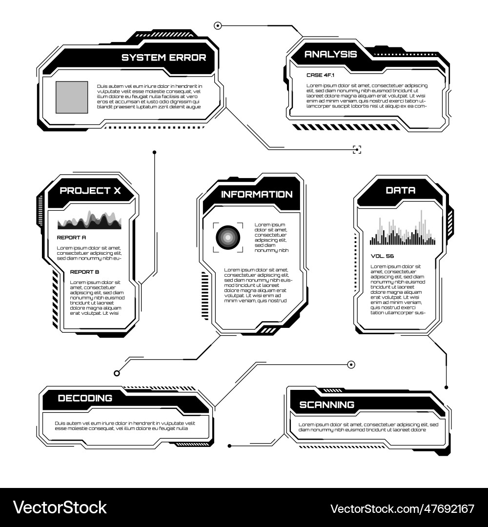 Black futuristic hud ui elements sci-fi user Vector Image