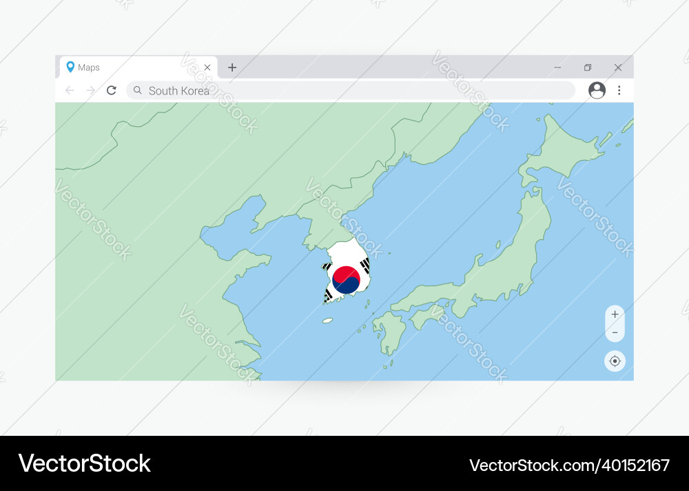 Browser window with map of south korea searching vector image