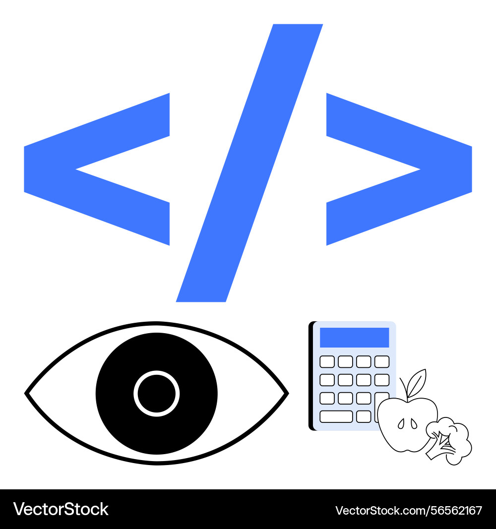 Code brackets eye calculator and apple Code brackets eye calculator and apple vector image