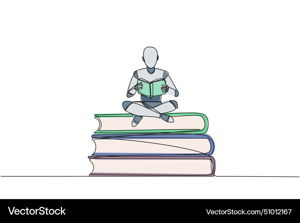 Continuous one line drawing robot sitting Vector Image