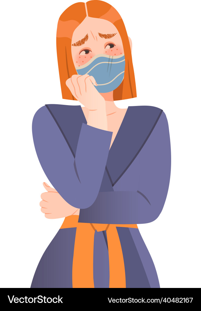 Depressed girl in protective mask staying at home Depressed girl in protective mask staying at home vector image