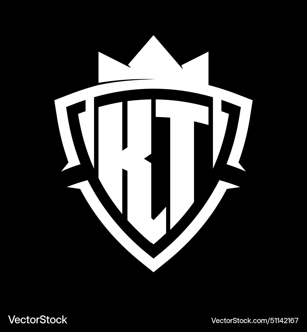 Kt letter monogram with triangle curve shield Kt letter monogram with triangle curve shield Vector Image