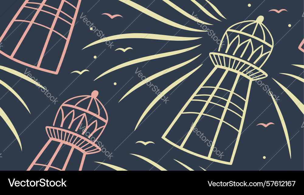 Lighthouse and fireworks pattern for coastal Vector Image