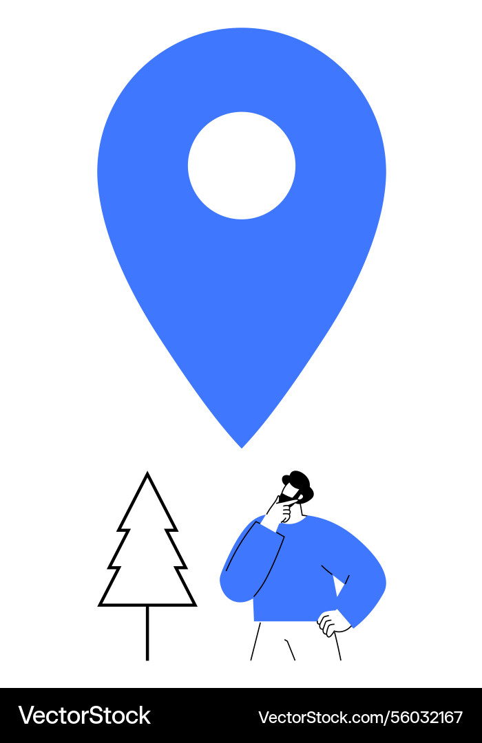 Man contemplating navigation in nature under large vector image