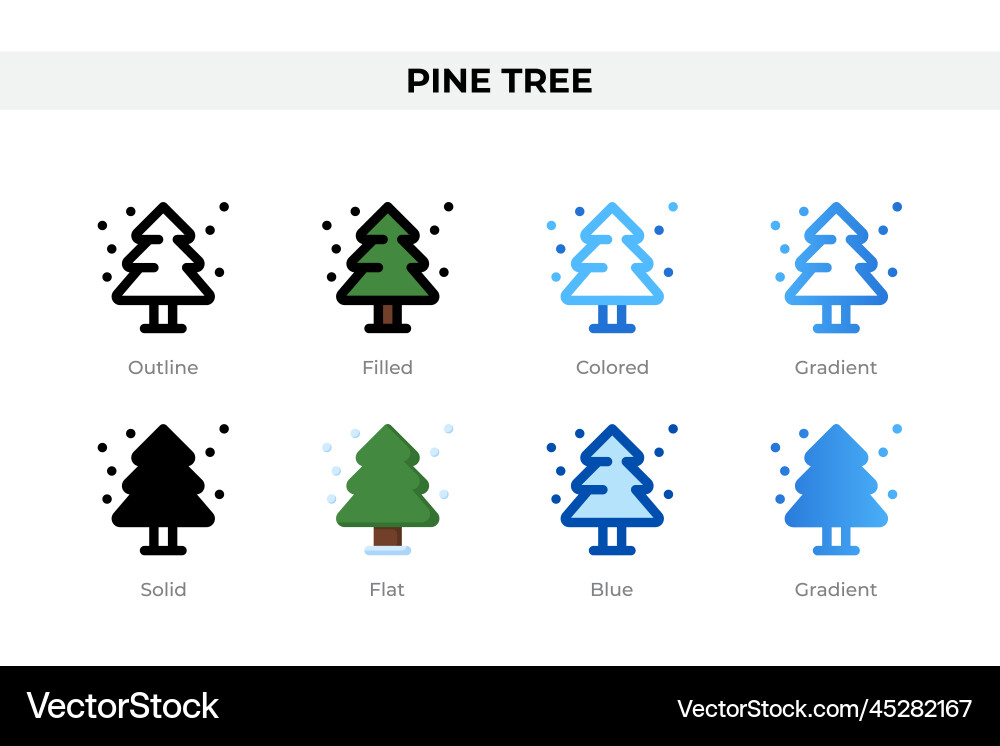 Pine tree icons in different style Pine tree icons in different style vector image