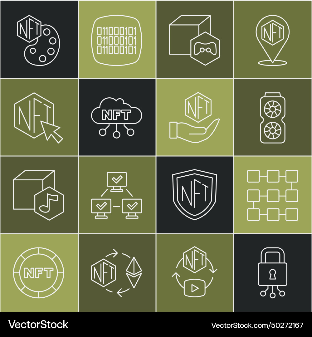 Set line cyber security nft blockchain technology Set line cyber security nft blockchain technology vector image