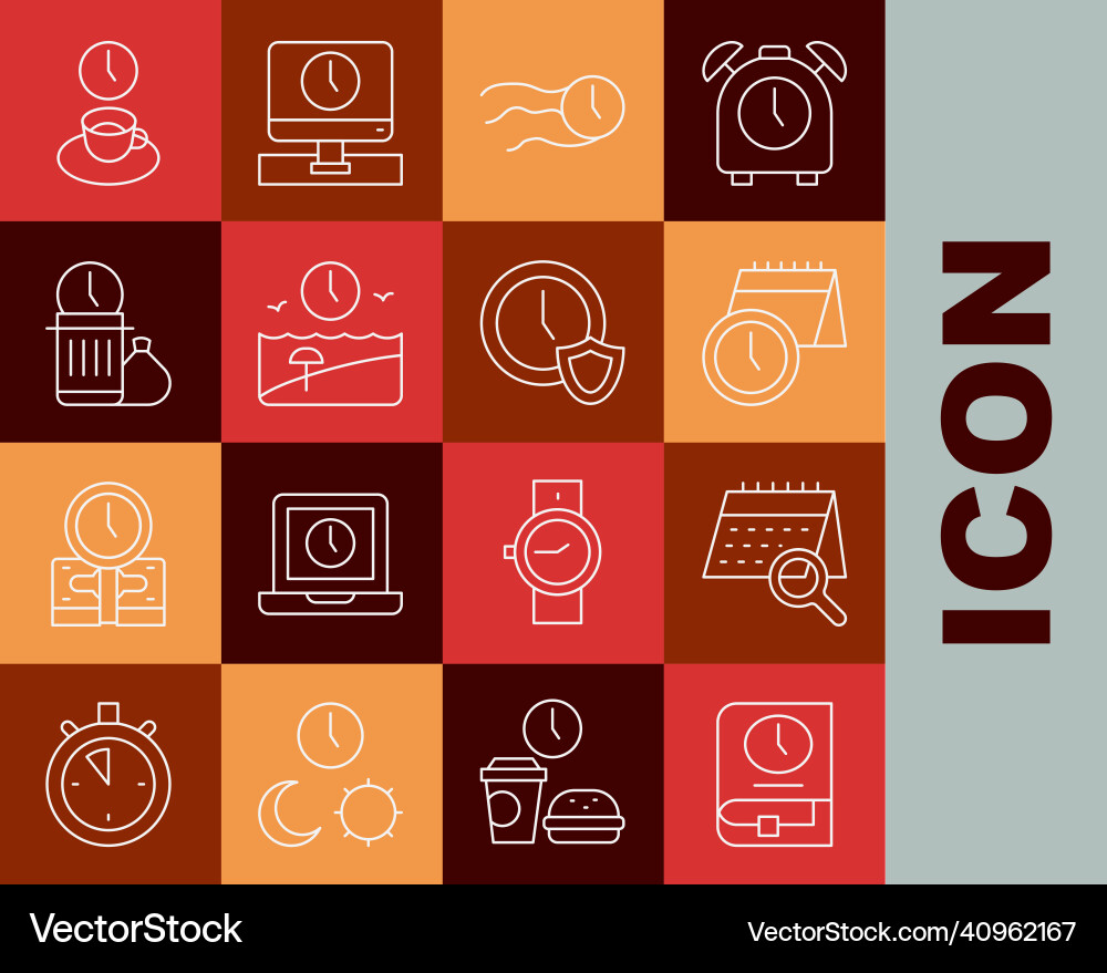 Set line time for book calendar search and clock Set line time for book calendar search and clock vector image