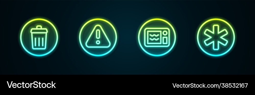 Set line trash can exclamation mark in triangle Vector Image