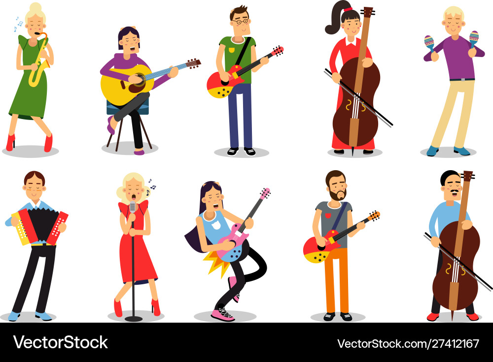 Set with musicians playing different instruments Set with musicians playing different instruments vector image