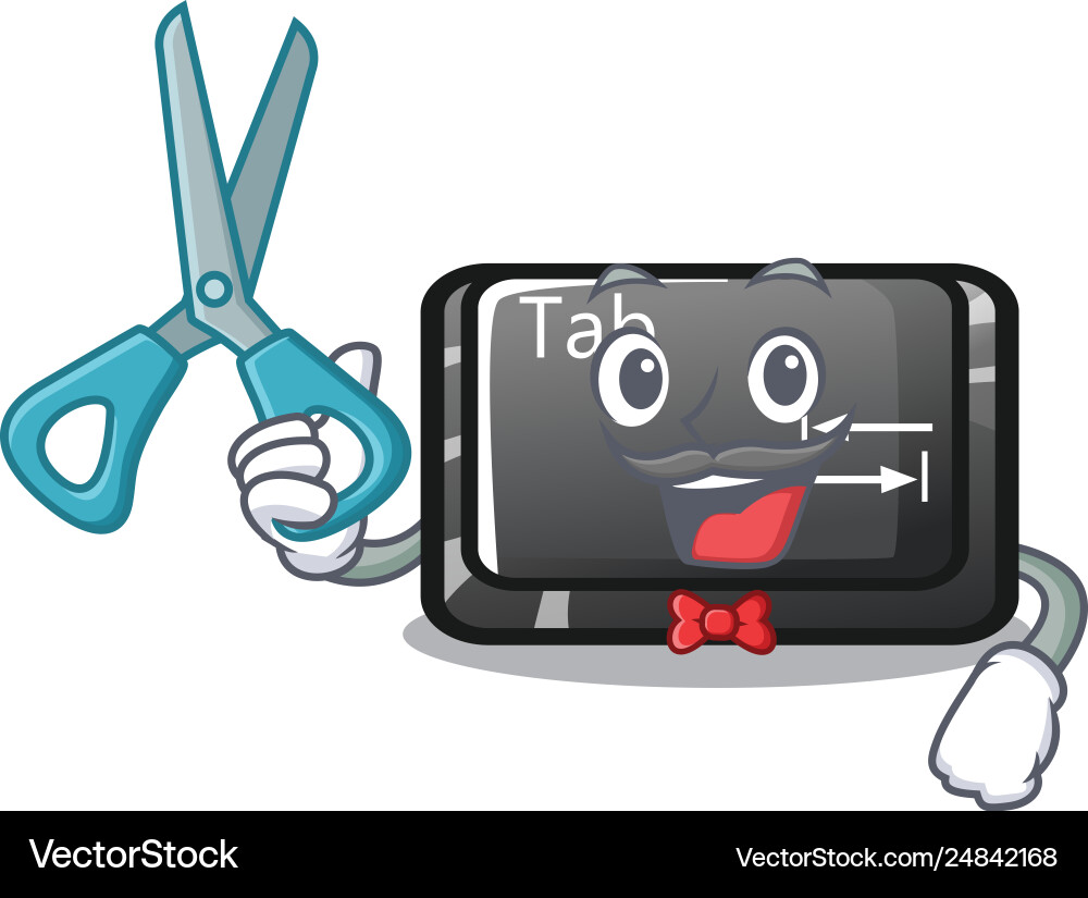Barber tab button installed on computer character vector image