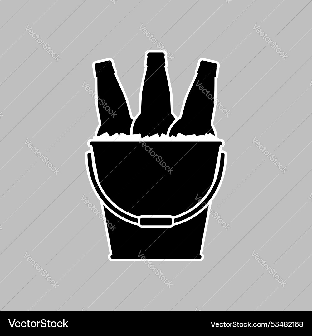 Beer bottles in a metal bucket with ice cubes Vector Image