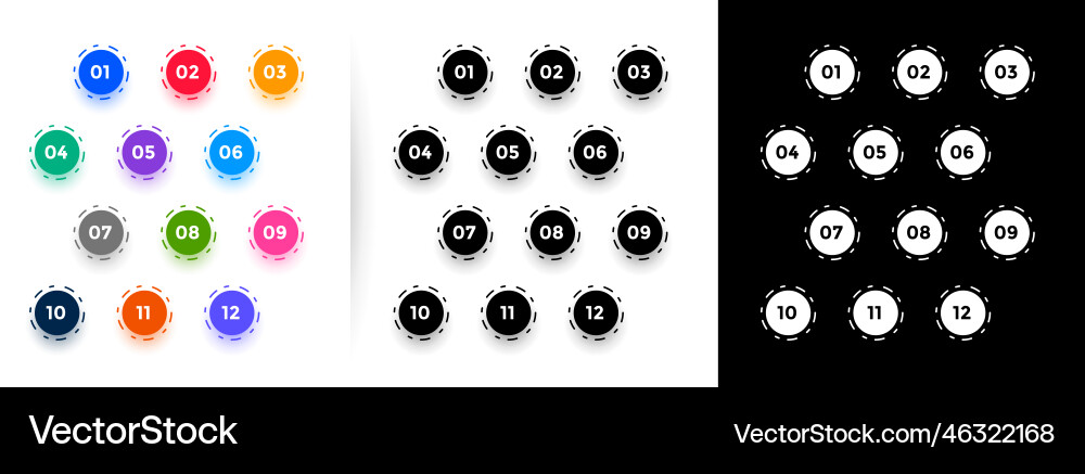 Circular bullet points numbers from one to twelve vector image