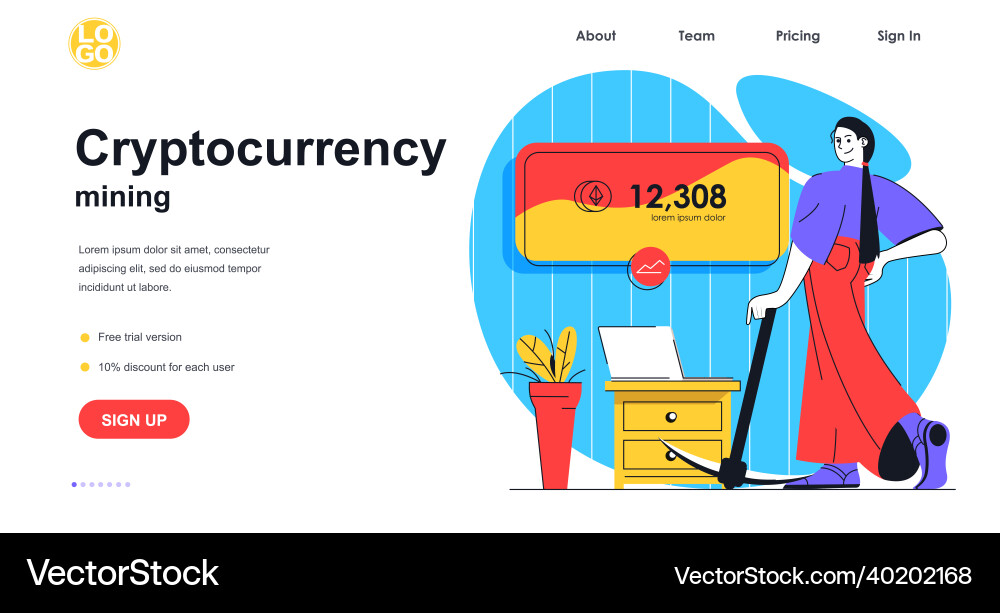Cryptocurrency mining web banner concept Vector Image