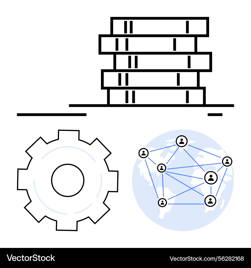 Database gear and global network connectivity Database gear and global network connectivity vector image